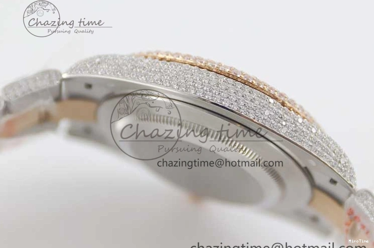MiroTime 0601 Datejust 41 SS RG Full Diamonds TWF 1:1 Best Edition Diamonds Stick Markers Dial on Bracelet A Refined 2400